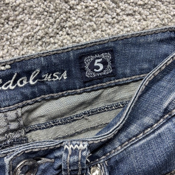 LA Idol/USA Women's Size 5 29x28 Embroidered Slightly Distressed Bling Jeans EUC - Picture 8 of 10